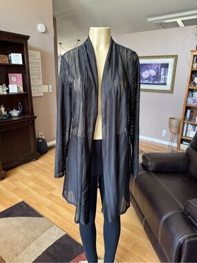 Studio 1886 sheer black ribbed long sleeve long cardigan-size L